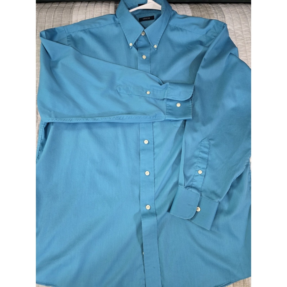 IZOD Mens Blue Solid Button Down Collar Long Sleeve Button Up Shirt XL 17 32/33